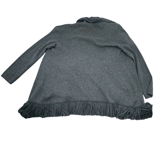 CATHERINE MALANDRINO GRAY WOOL & CASHMERE RIBBED KNIT OPEN CARDIGAN WITH FRINGE - Picture 11 of 13